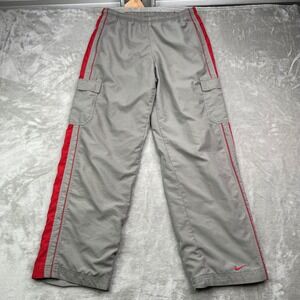 Nike Cargo Track Pants Mens Medium Gray Red Side Stripe Mesh Lined Windbreaker